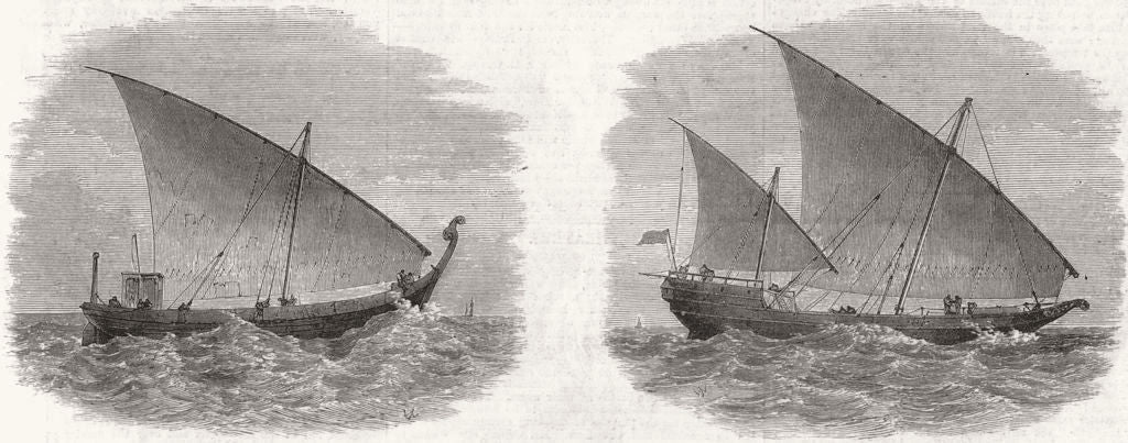 OMAN. Bateele, or Muscat Arab Vessel; Bugala, or Dhow 1873 old antique print